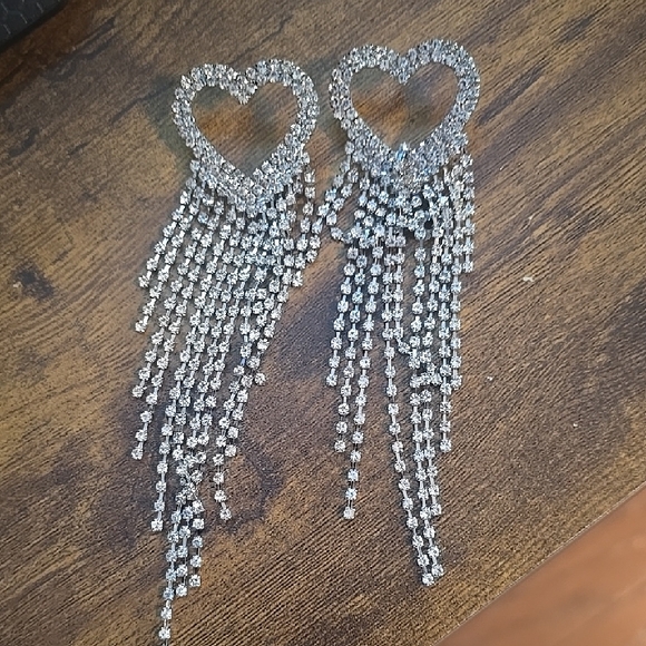 Silver Heart Cascade Earrings. Worn Once - Picture 2 of 3